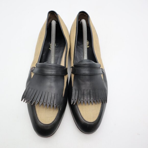 Vintage Gucci Kiltie Loafers Men's Size EU 45 M Black Leather Slip On Shoes - Picture 1 of 12